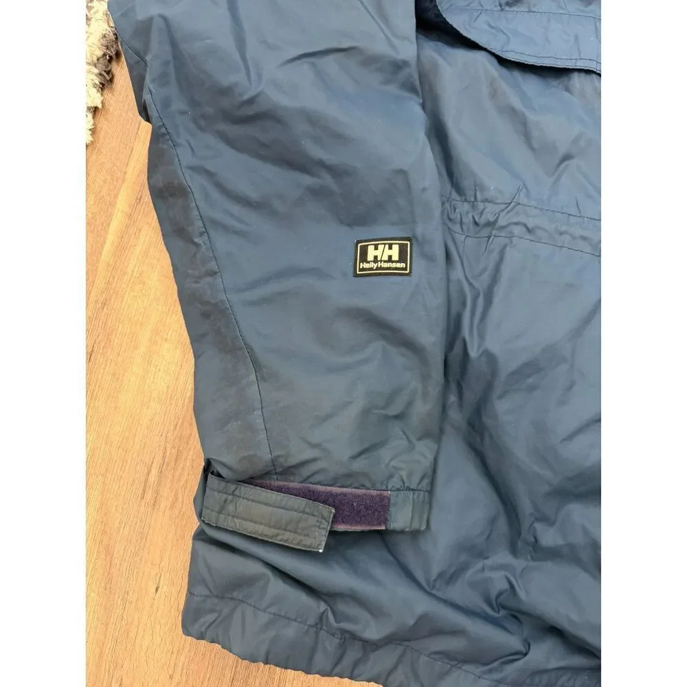Vtg Helly Hansen Packable Rain Jacket Blue Hooded Full Zip Pockets Men's M *Read